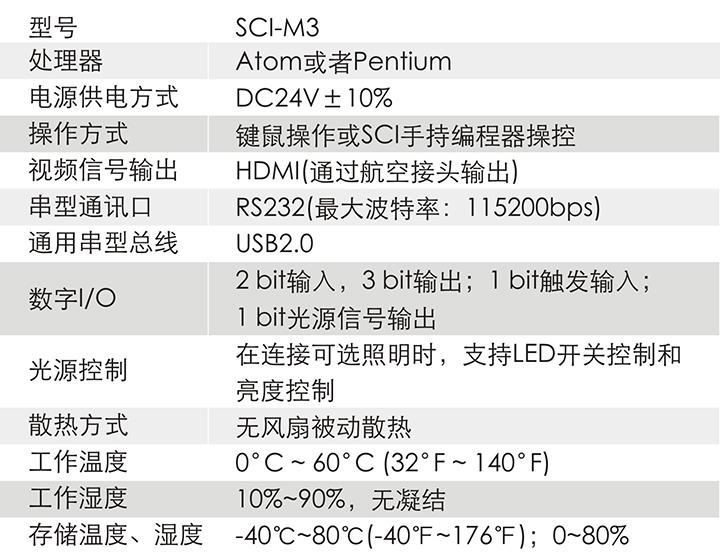 SCI-M3智能相机参数表 SCI-M3智能相机参数表